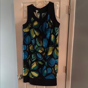 Sleeveless Dress with Blue and Green Leaf Print